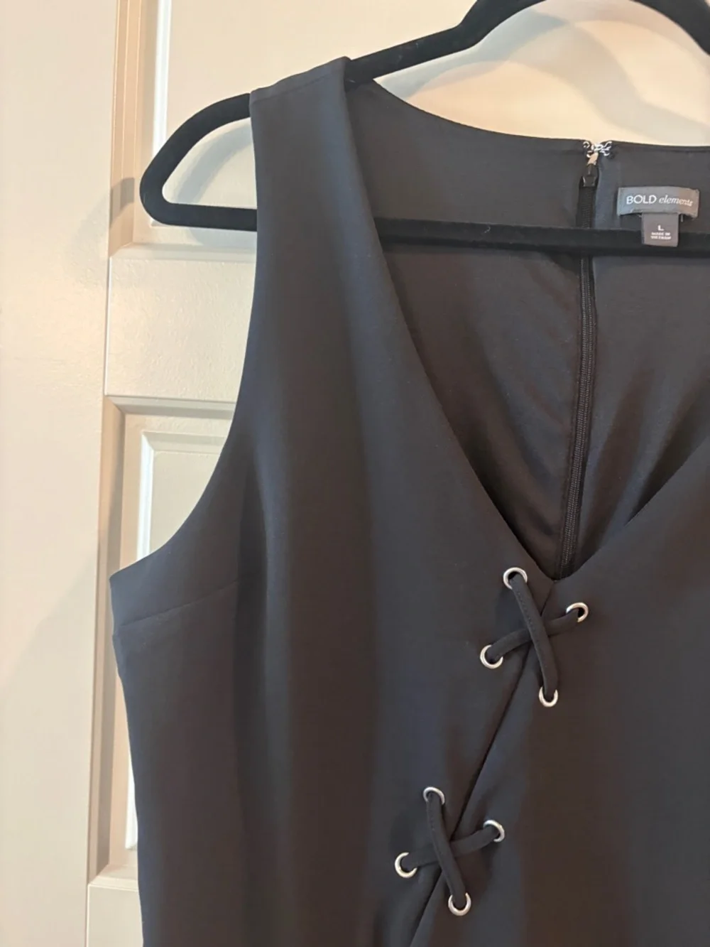 Bold Elements Black Lace-Up Dress Size Large | Sleek Career Chic Bodycon - Picture 6 of 13